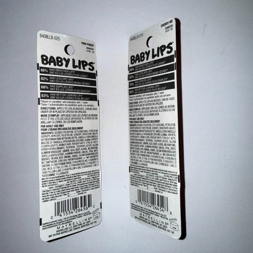 Maybelline Baby Lips Lip Balm Lot of 2 Pink Punch 25 & Cherry Me 15 NEW Sealed